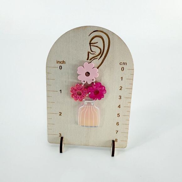 Flower Vase Drop Earrings, Acrylic Earrings, Novelty Earrings, Floral Jewelry - Picture 4 of 4